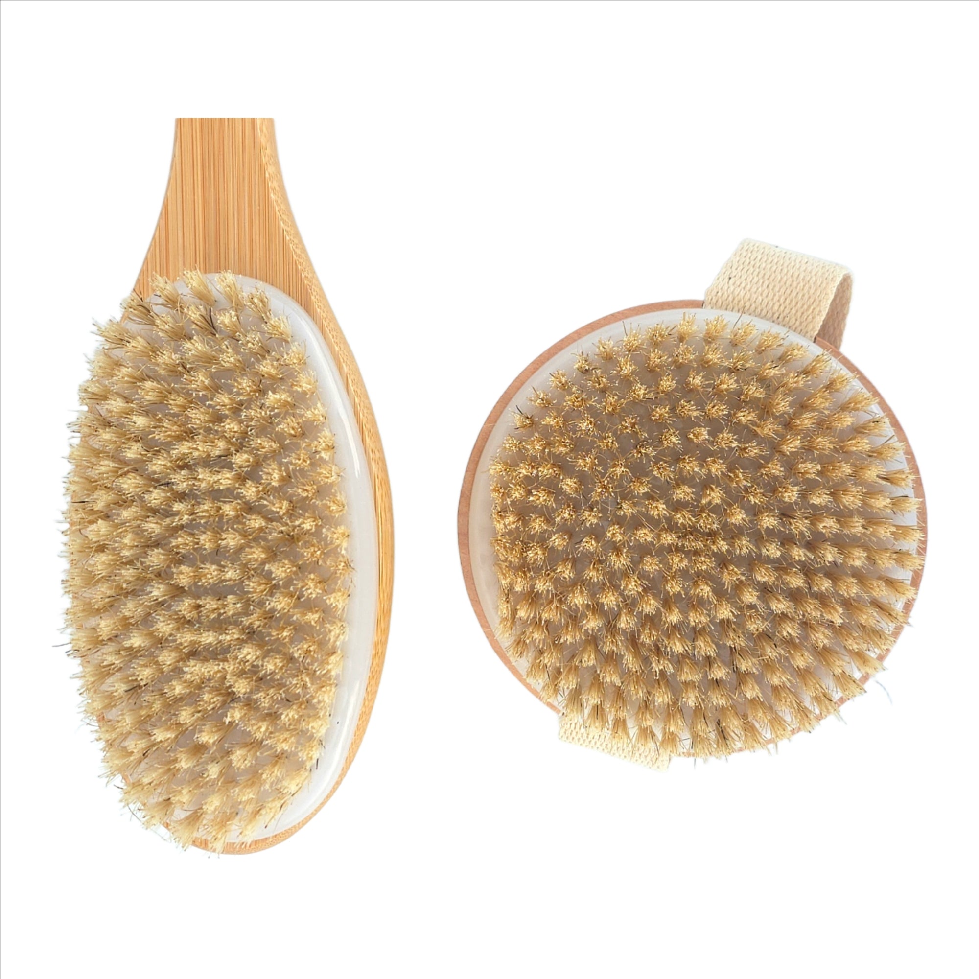 Bamboo Body brush set-dual- sided back scrubber with anti slip grip
