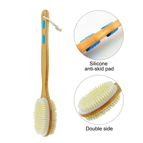 Bamboo Body brush set-dual- sided back scrubber with anti slip grip