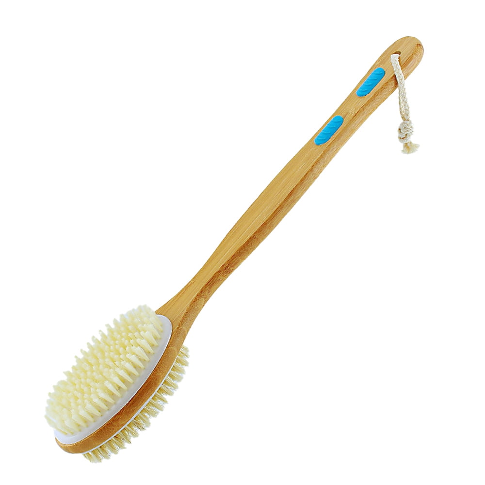 Bamboo Body brush set-dual- sided back scrubber with anti slip grip