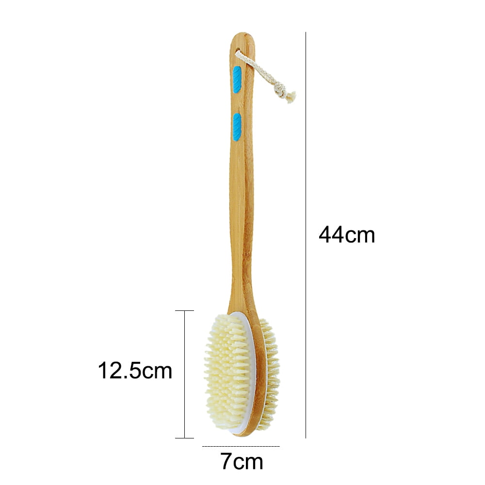 Bamboo Body brush set-dual- sided back scrubber with anti slip grip