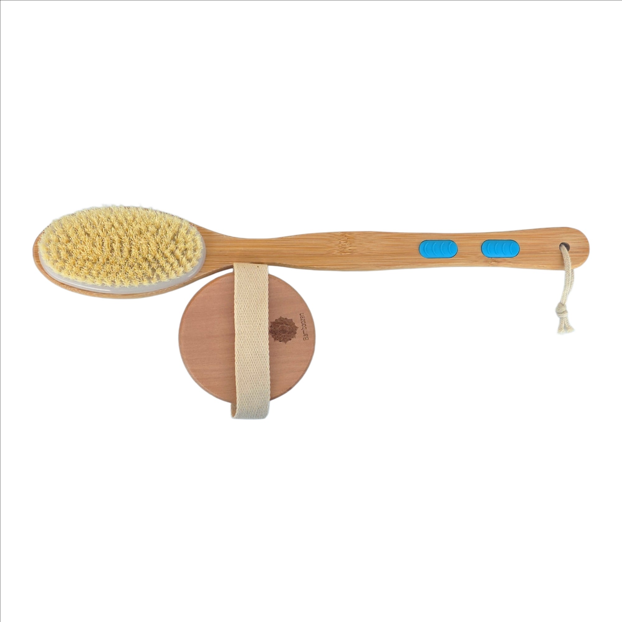 Bamboo Body brush set-dual- sided back scrubber with anti slip grip
